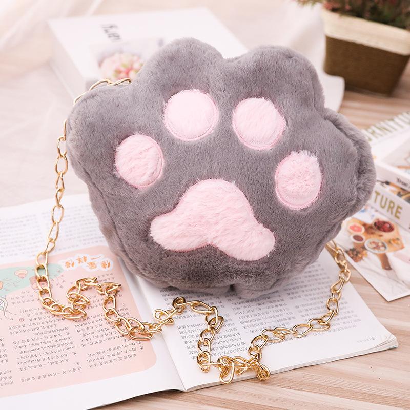 

Cute Bear Paw Plush Shoulder Bag Girl Chain Messenger Bag Mobile Phone Makeup Change Bag Paw Backpack 25*25cm