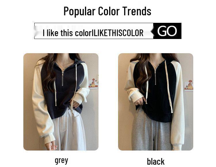 Plus Size Women's Color Block Hoodie with Patchwork Raglan Sleeves - Autumn/Winter 2025 Korean Style Zippered Hooded Top