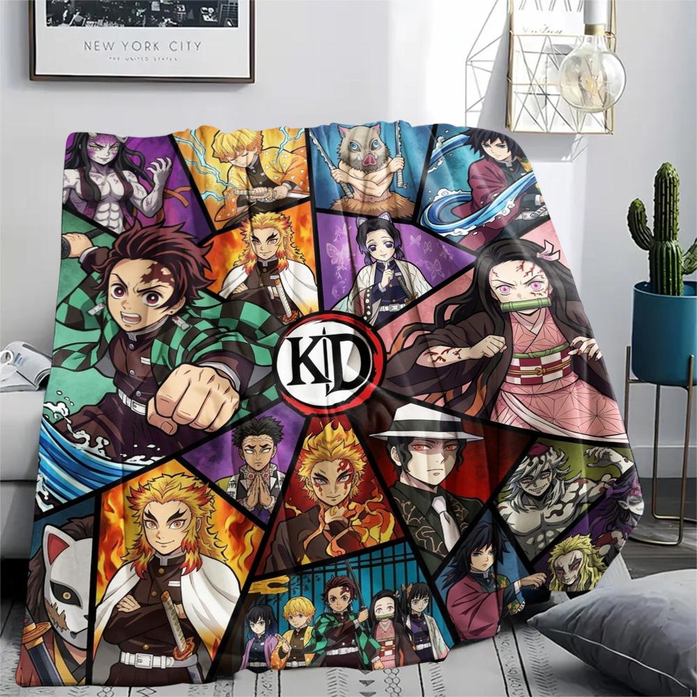 Demon Slayer Tanjiro Flannel Blanket Warm Cozy Print Design for Bedroom Beds Sofas Outdoor Travel.-TING