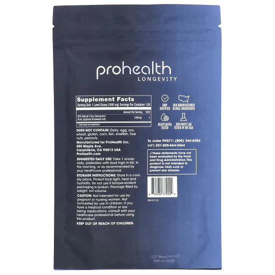 Trans-Resveratrol, Pure Micronized Powder, 100 G