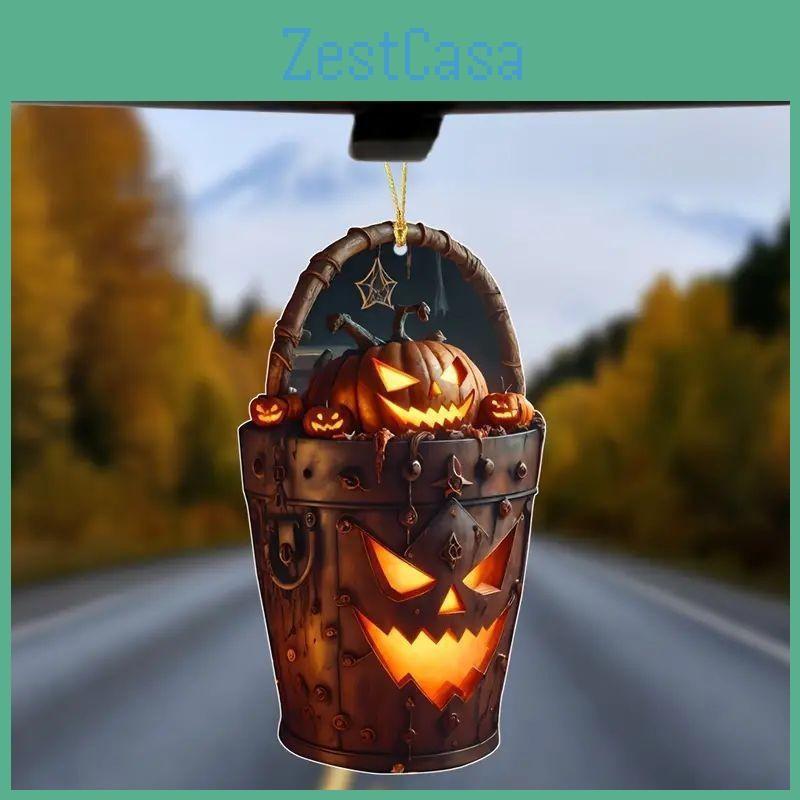 Acrylic Car Halloween Pendant With Cartoon Pumpkin Head Bucket For Decoration