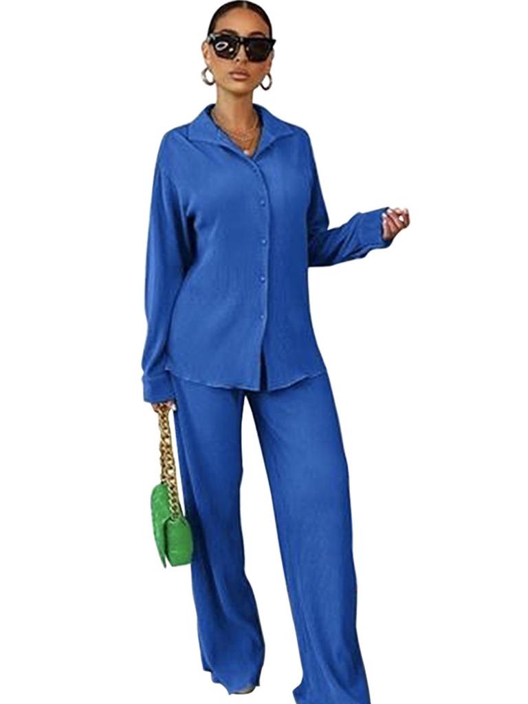 Elegant European & American Women's Solid Color Long Pants Two-Piece Set
