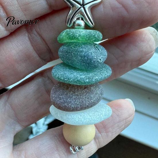 Exquisite Christmas Tree Decoration Sea Glass Ornament, Handmade Starfish Hanging Decorative Bag Charm for Vacation Decoration, Coastal Style Pendant