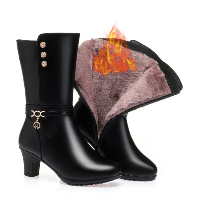 Women High Boots Autumn New Comfort Thick Heel Side Zipper Pointed Fashion High Heel Shoes Female Thick Plush Warm Winter Boots