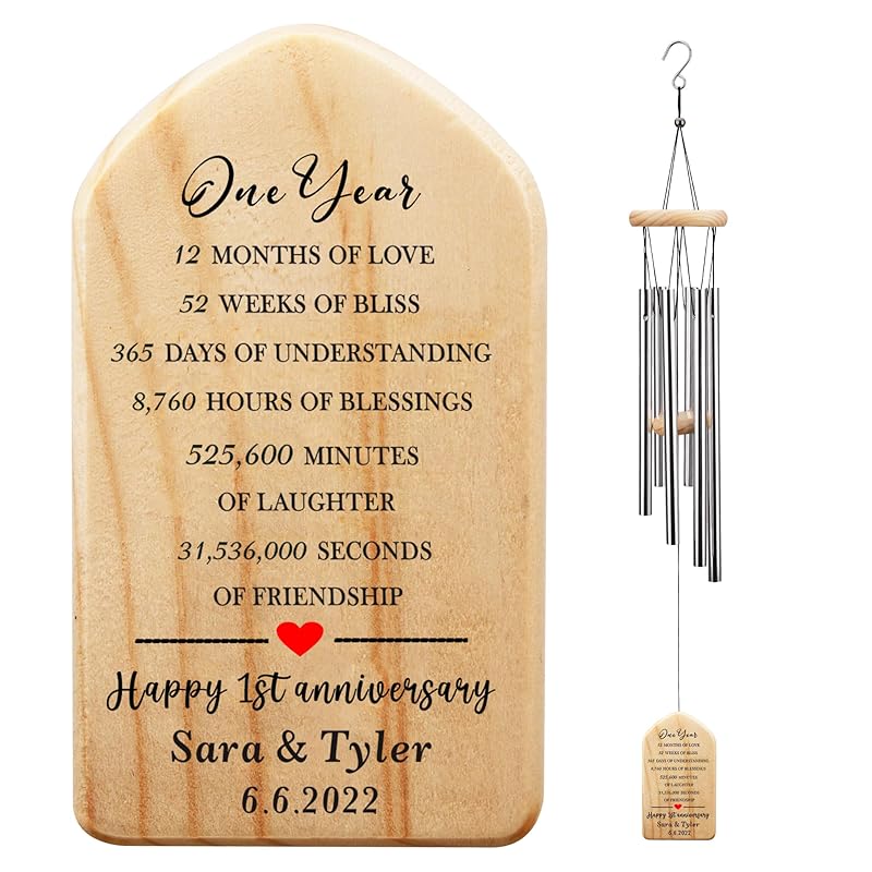 5 Years Anniversary Wind Chime, Happy 5th Anniversary Gift, 5 Years of Marriage, Wood Wedding Anniversary Keepsake for Couples Husband Wife,