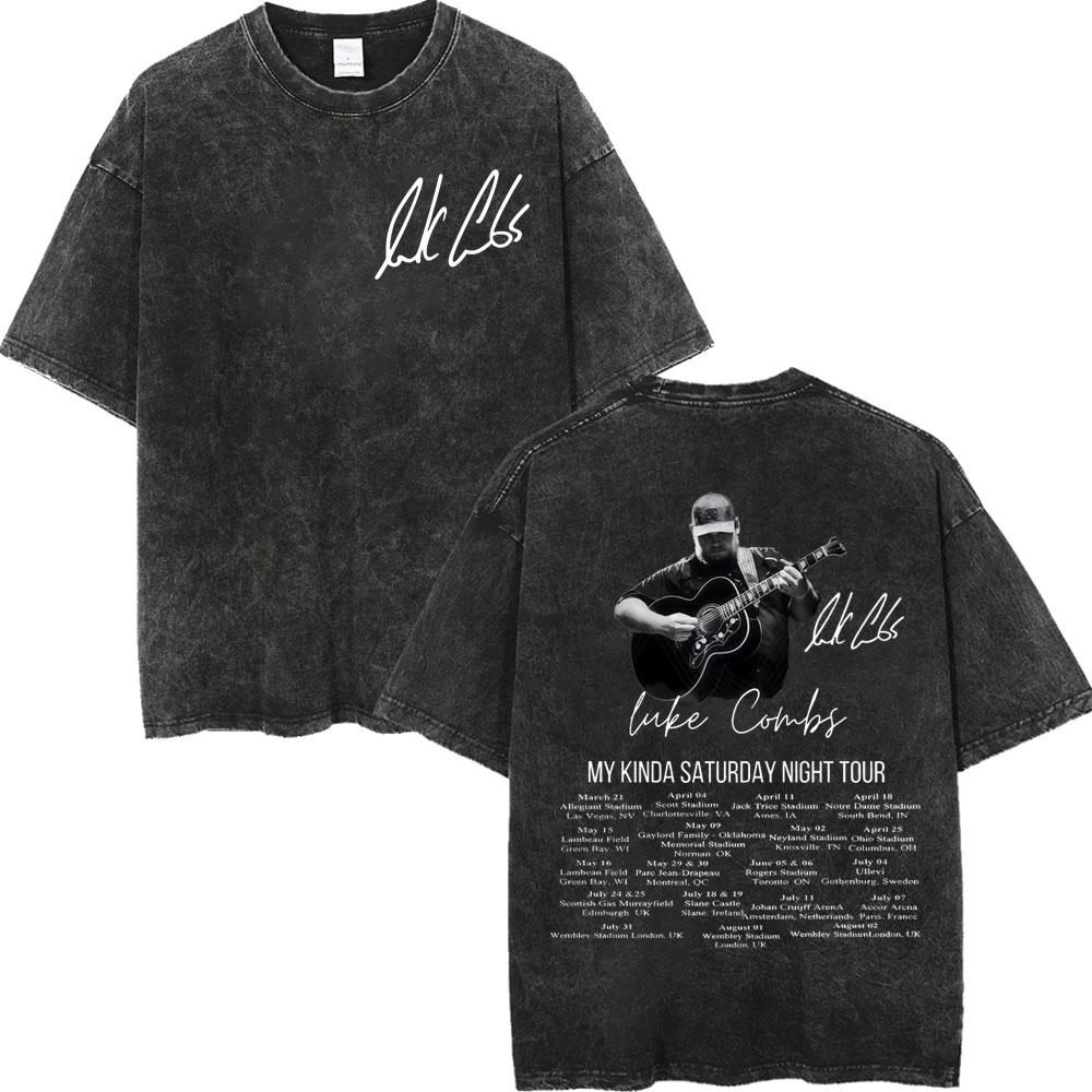 Vintage Washed Luke Combs Tour  Print Tshirt Men Women Summer Casual Fashion Tshirts High Quality Cotton Oversized T Shirt