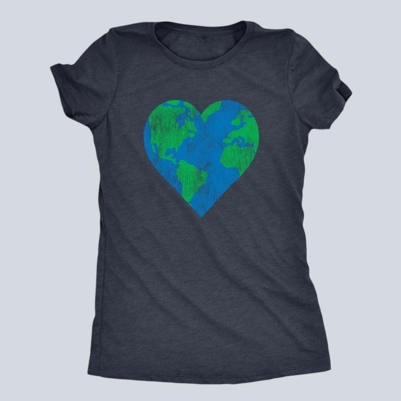 New Hot Womens Earth Heart T-Shirt Funny Nature Lover Earth Day Tee XL