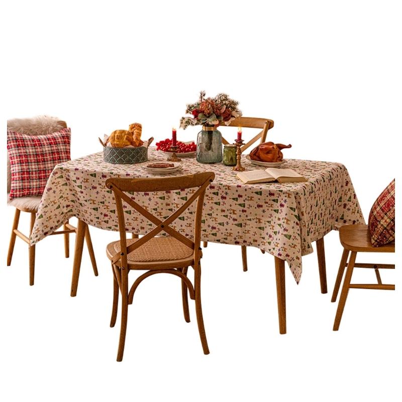 

Polyester Table Cover with Tree Print Wrinkle Resistant Easy Cleaning Tablecloth for Christmas Dinner Party Decorations