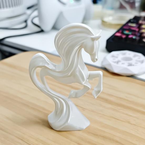 3D-Printed Prancing Horse Ornament for Success with Streamlined Stable Base Abstract European Artistic Decoration for Office or Living Room