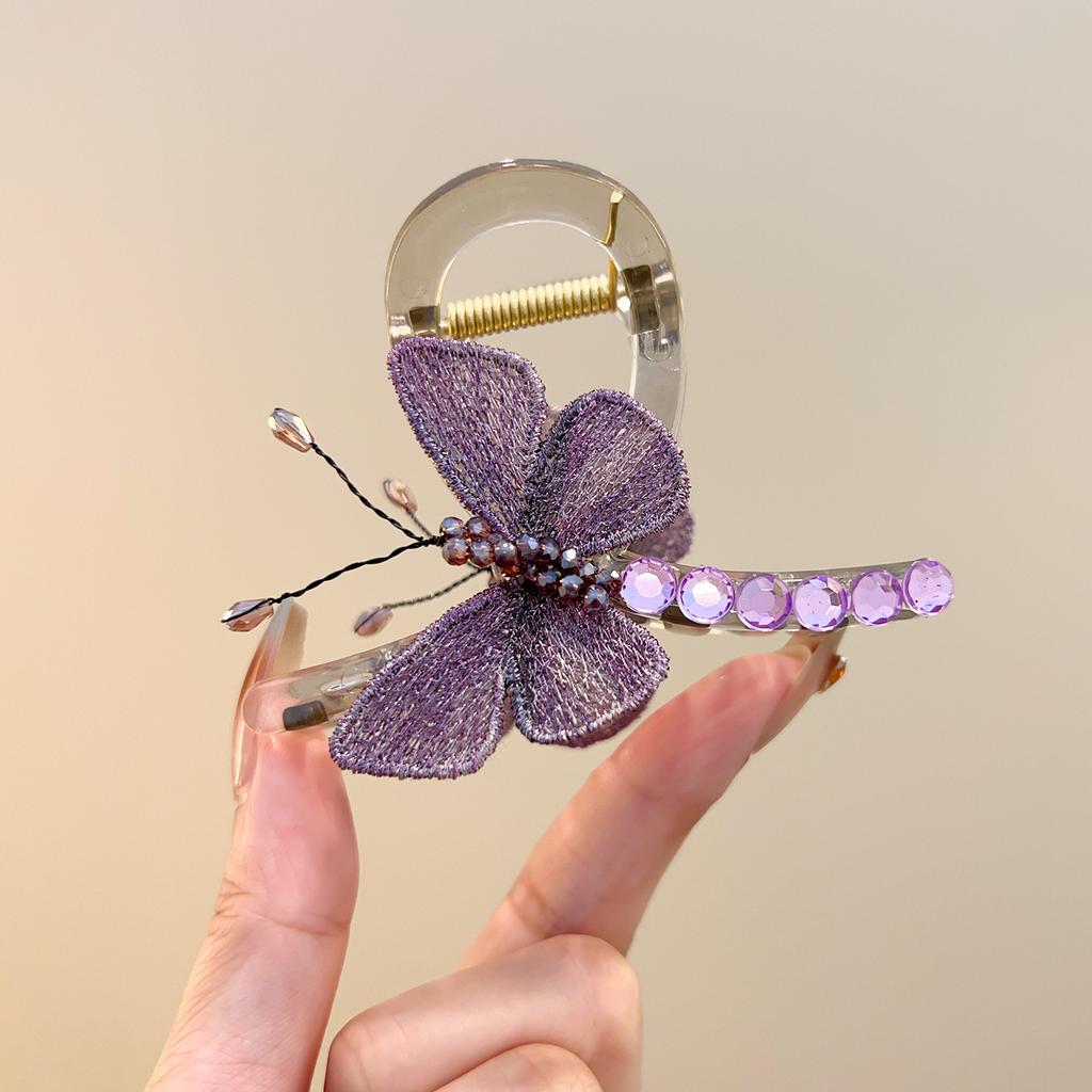 1PC Elegant Fringed Grab Clip, Temperament Hair Accessories, Butterfly-shaped Imitation Rhinestone Half-tie Grab Clip