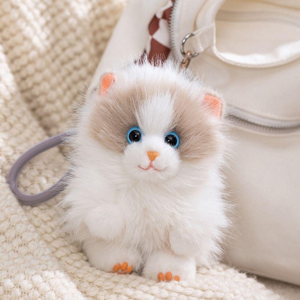 PP Cotton Plush Doll Pendant Soft Long Hair Cat Keyring Puppy Cat Plush Keychain  Girl