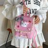 Children's Cute Cartoon Cat Red Grid Backpack Little Girl Lace Decorative Schoolbag New School Backpack