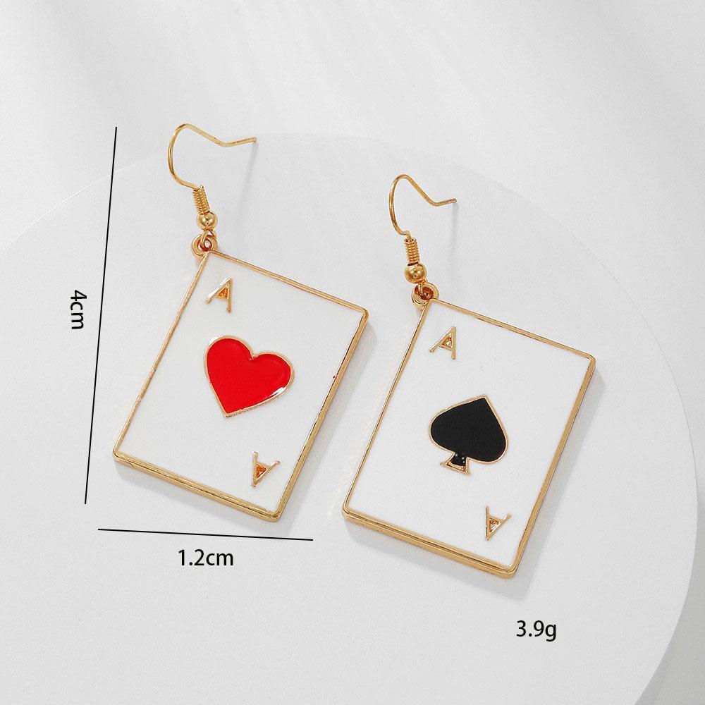 Playing card girl cold talk earrings jewelry simple personality creative design sense dripping oil earrings