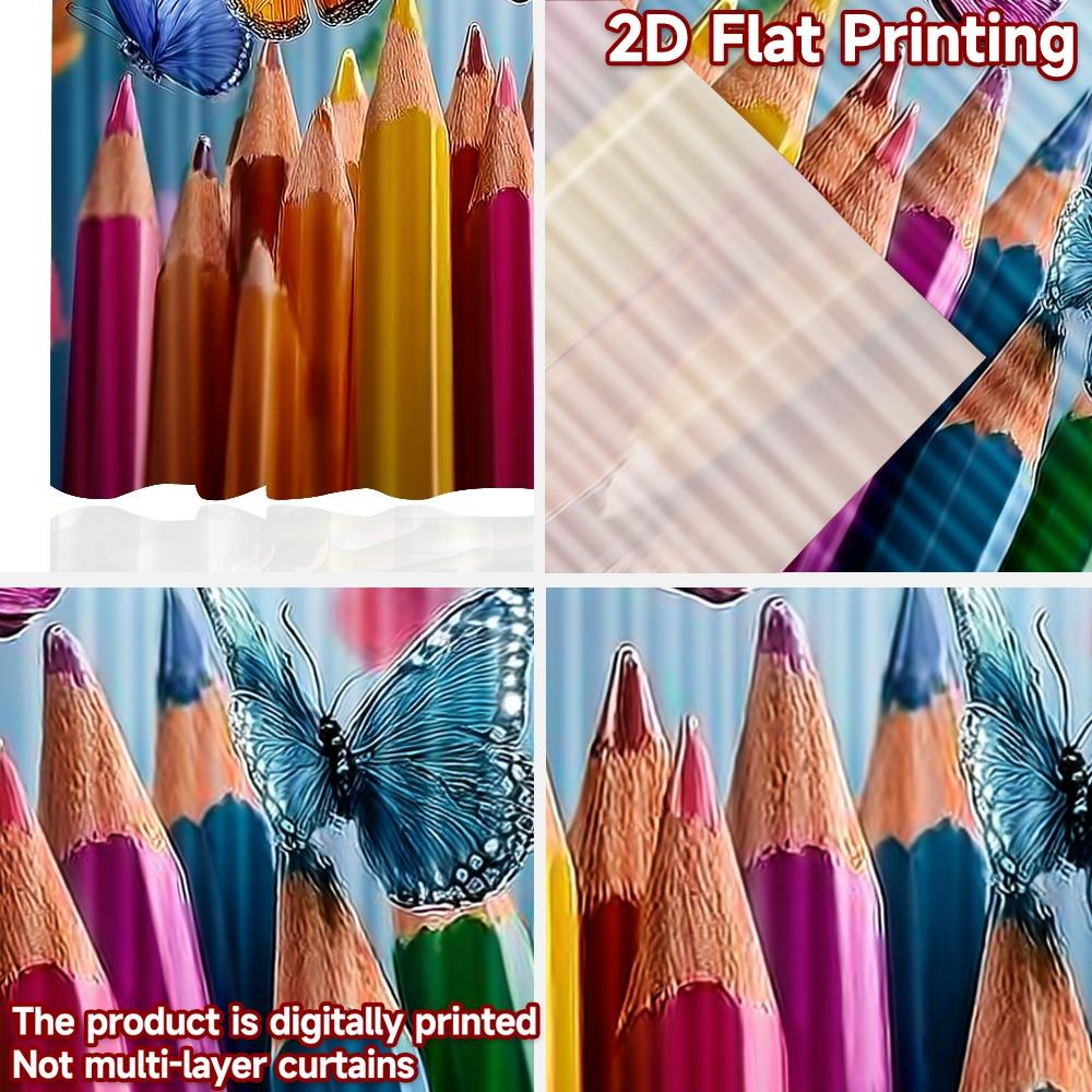 Flat Printing Window Treatment Curtains Colorful Butterflies Pencils Digital Printed Polyester Drapes Family Party Curtain Set Of 2 Made Washable