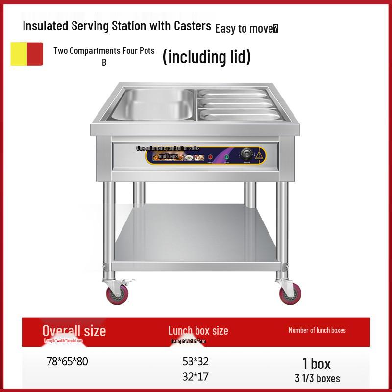 Stainless Steel Mobile Food Warming Table with Casters - Insulated Hot Dish Serving Cart