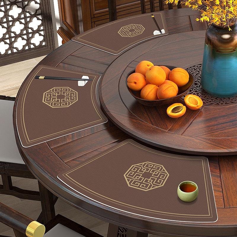 New Chinese Leather Placemat Waterproof Oil-Proof Insulation Dinning Table Placemat Hotel Round Table Dining Mat Fan-Shaped Dustproof Mat