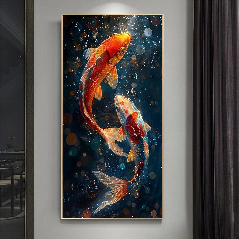 5D Vollbohrer Quadratisch Rund Diamantmalerei Koi-Fisch Karpfen Diamantmosaik Kreuzstich Diamantstickerei Dekor
