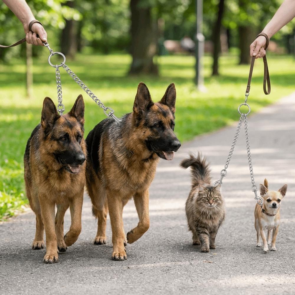 Metal Clasp Dual Dog Coupler Multi Sizes Option Metal Dog Chain Pet Traction Rope Pet Park Visit
