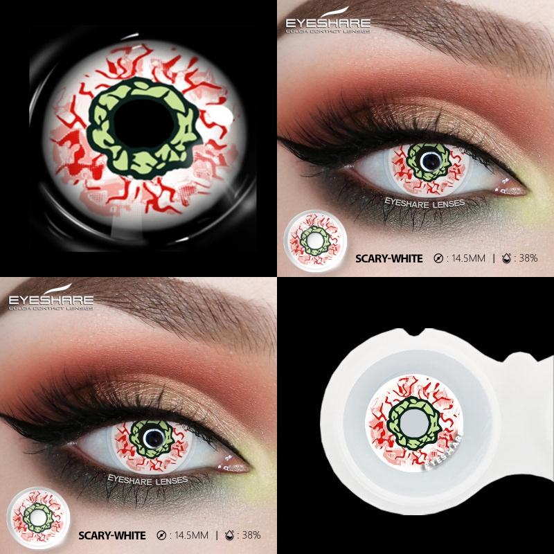 2Pcs Cosplay Contact Lenses for Eyes Colored Red Contacts Lens Cosmetic Black Pupil Lens Yearly Halloween White Lenses
