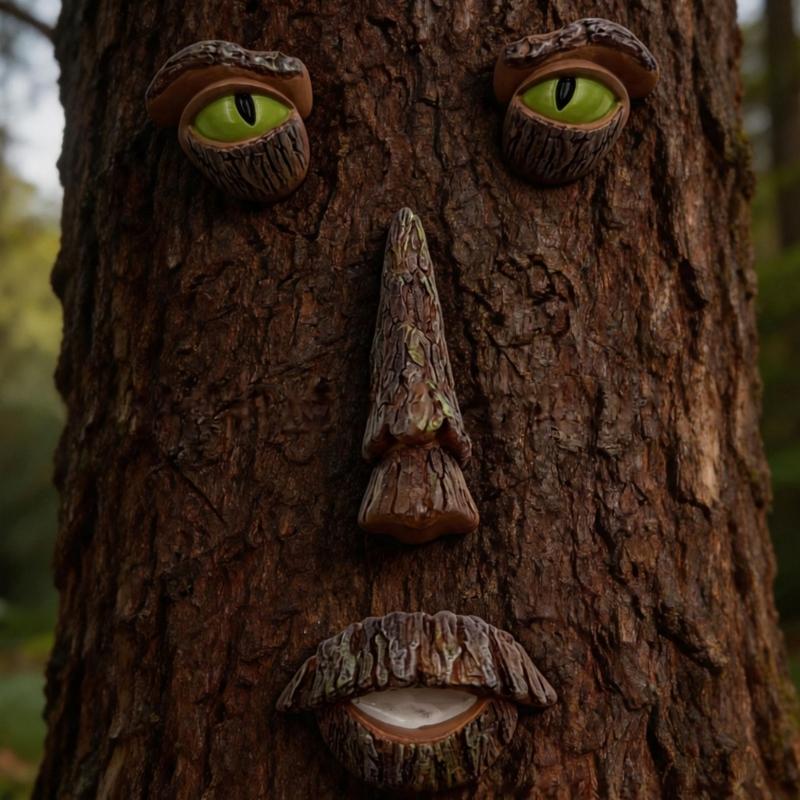Outdoor Tree Face Whimsical Sculpture Set For Garden Decoration With Funny Looks