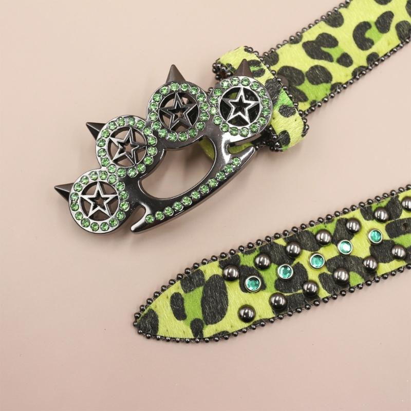 Women's Men's Oversized Belt Leopard Print Rhinestones Embellished Rivets Accent Western Girdle for Hip Hop Event