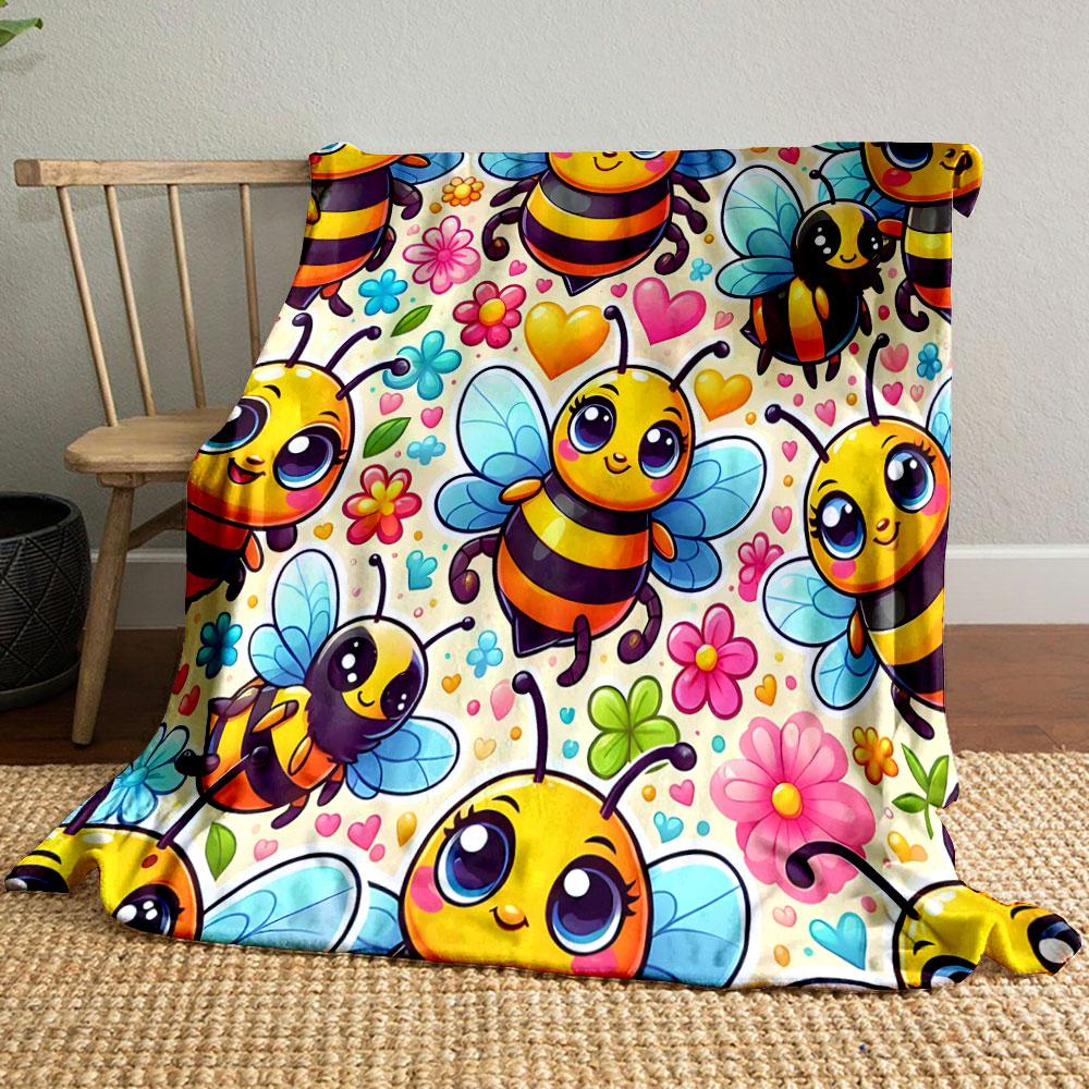 Cute Cartoon Bees and Flowers Print Blanket Soft and Cozy Perfect for the Living Room Bed Sofa or a Nap,gift