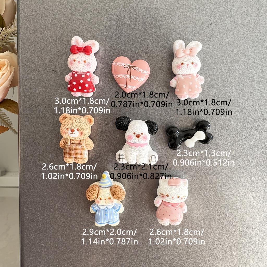 8pcs Cute Animal-Shaped Resin Fridge Magnets Featuring a Rabbit, Cat, Bear, And Puppy, Perfect for Keeping Notes And Decorations