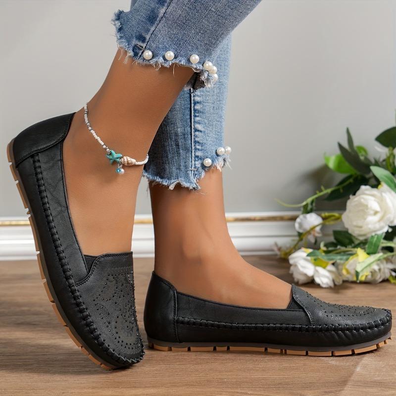 Rozmiar Plus Laserowe Przeszycia Retro Damskie Mokasyny Płaskie Wygodne Do Chodzenia Moda Styl Retro