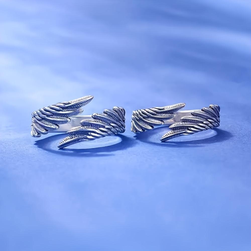 1pc/2pcs Silvery Angel/Demon Wings Design Open Ring, Creative Decorative Pair Ring, Holiday Gift for Best Friend