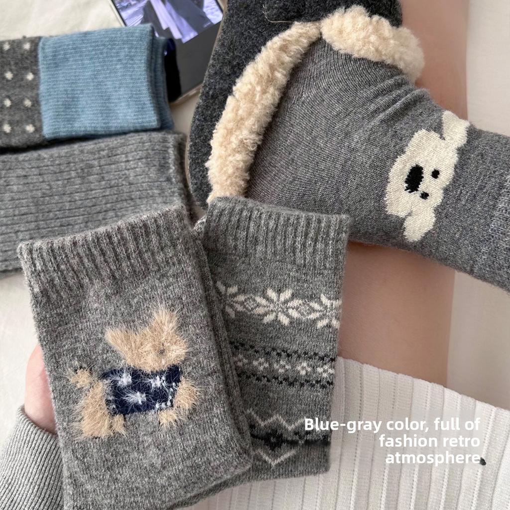 Thick Wool Socks - Children's Warm and Cute Cartoon Pile Socks. Comfortable Elastic Mid-calf Socks.