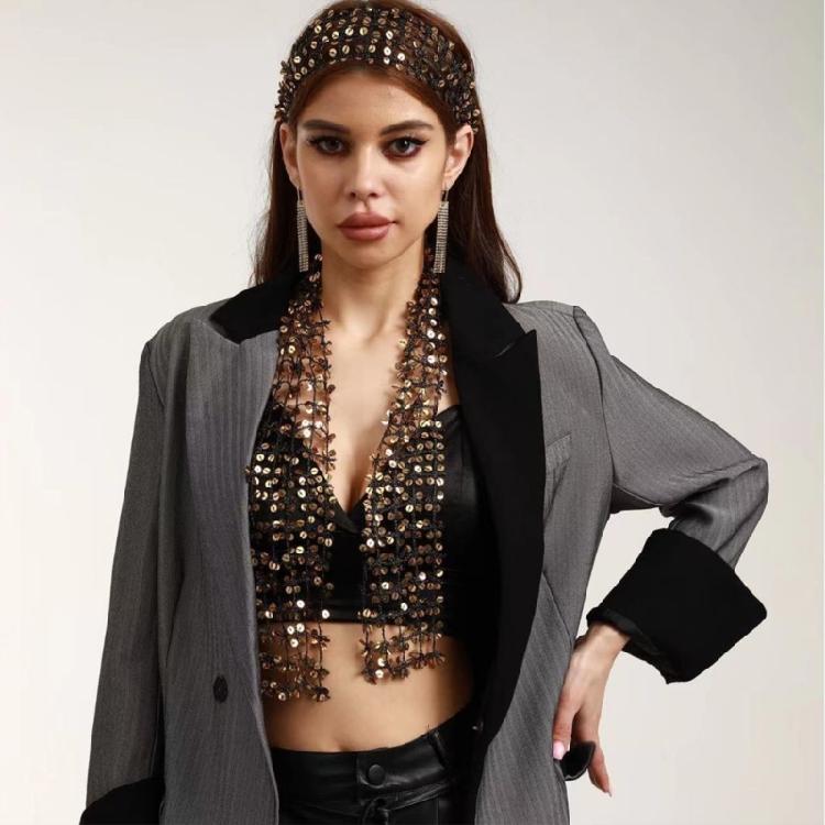 Woman Masquerades Sequins Scarf Outdoor Decorative Blingbling Sequins Collar