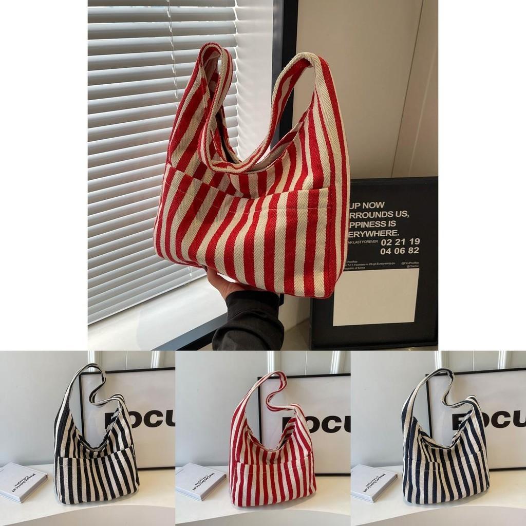 Stylish Trendy Striped Shoulder Bag Casual Large Capacity Cotton Tote Bag