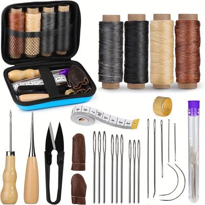 Leather Sewing Kit, Leather Working Tools and Supplies,Leather Working Kit with Large-Eye Stitching Needles,Waxed Thread,Leather Upholstery Repair Kit