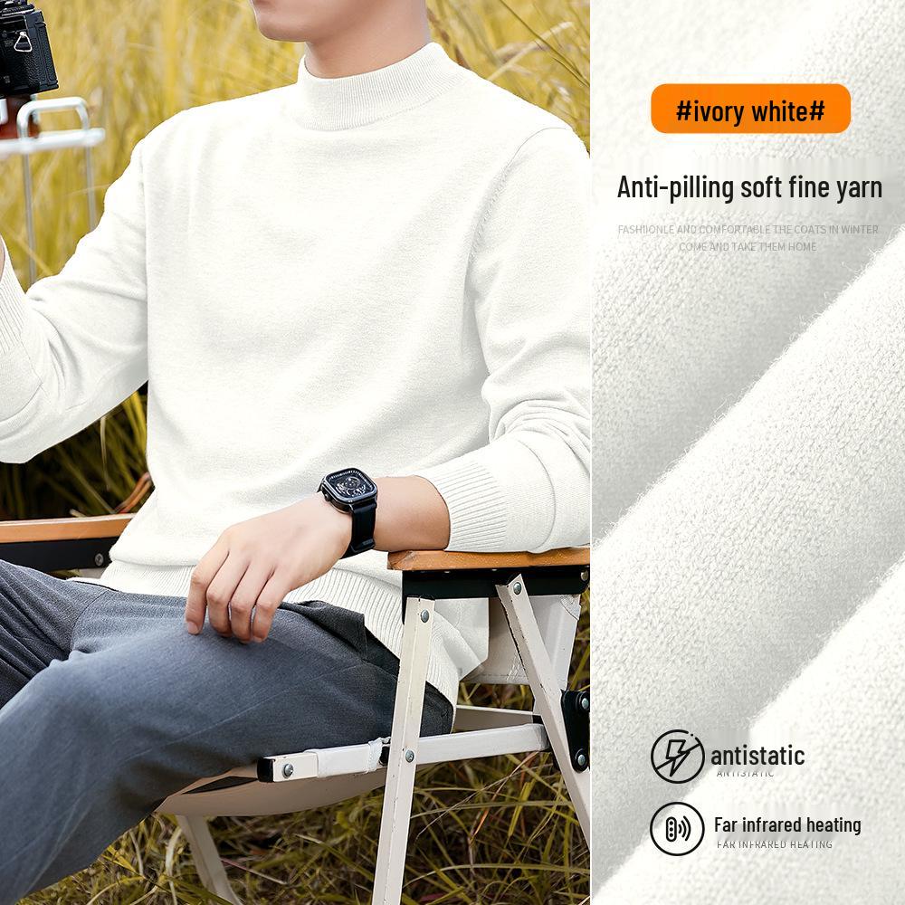 CamatKilly • Men’s Thick Knit Half-High Collar Sweater in Australian Silk Wool Mink Velvet L