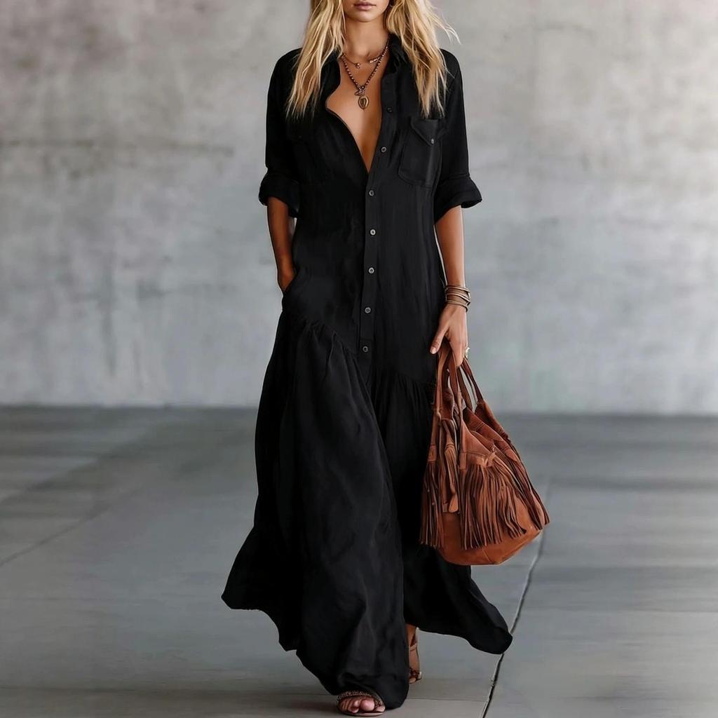 2026 Damen Sommer Patchwork Knopfleisten Hemdkleid