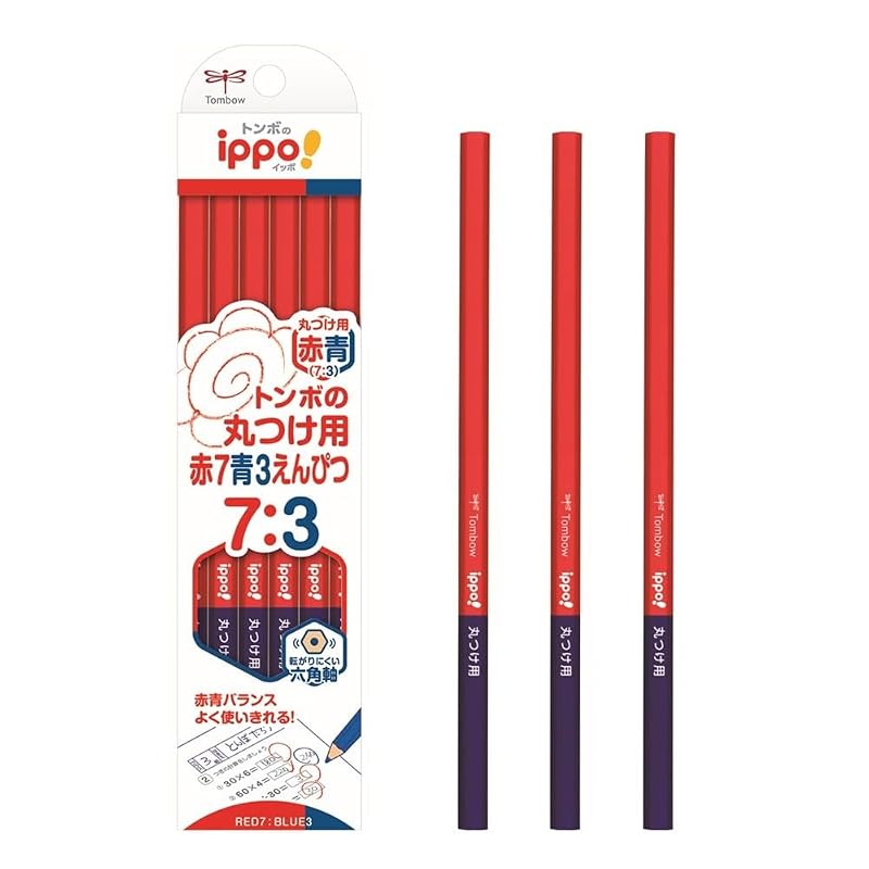 Tombow Pencil Red and Blue Pencils (7:3 Ratio), 12 Pencils, Hexagonal, for Marking, Ippo!, 1 Dozen (12 Pencils) CV-KIVP7/3
