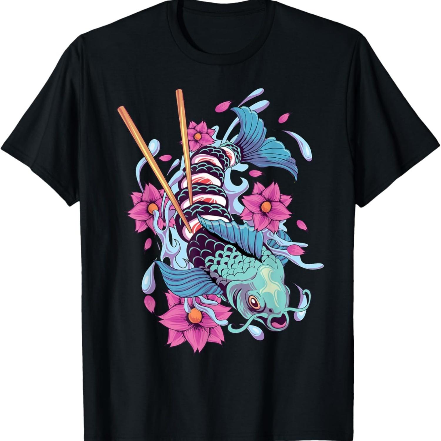 Sushi Koi Fish  Koi Carp Pond Japan Cherry Blossom T-Shirt S чёрный