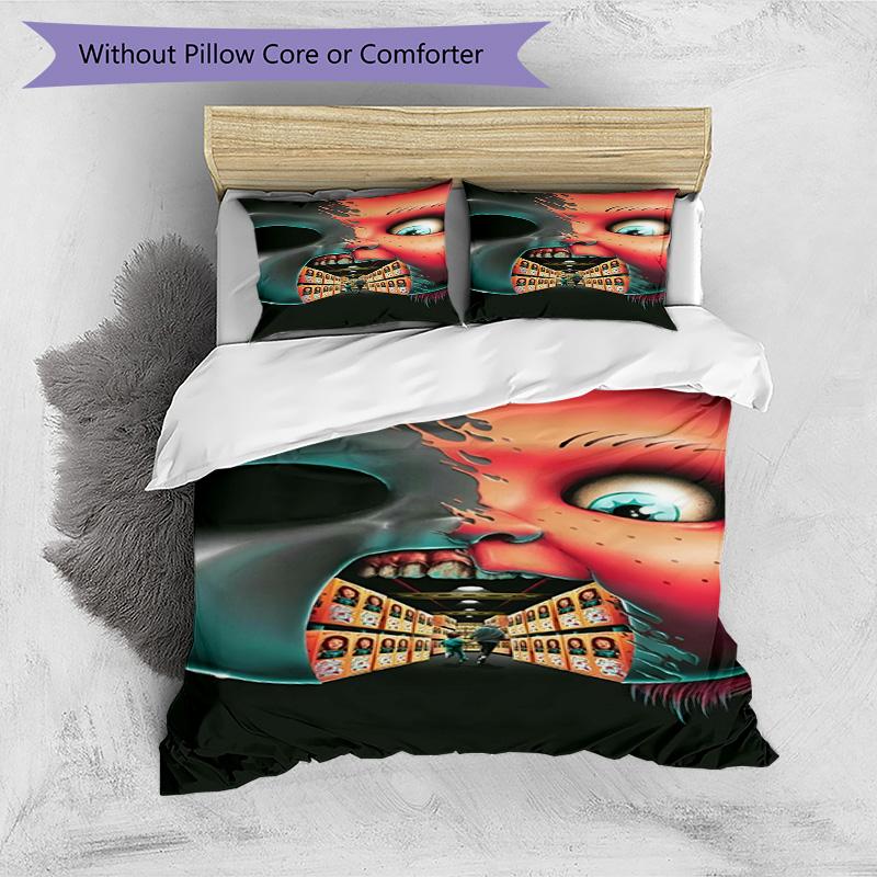 3pcs Duvet Cover Set (1*Duvet Cover + 2*Pillowcase, Without Core), Bride of Chucky Print Bedding Set, Bedroom Decor, All‑Season, Birthday Gift