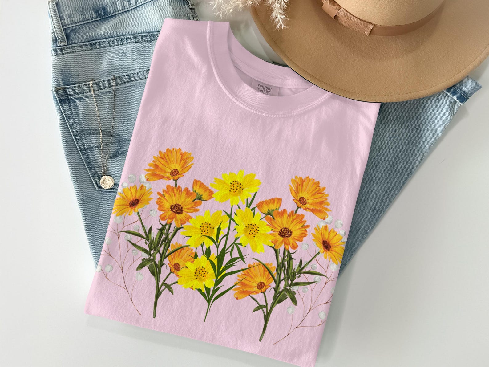 Floral Wildflower T-Shirt, Cottagecore Botanical Tee, Nature Lover Gift, Daisy & Marigold XL