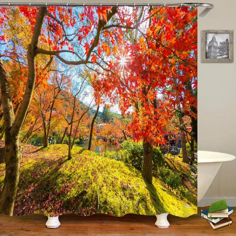 Shower Curtain Various Autumn Dusk Forest Scenery 3D Printing Shower Curtains Polyester Waterproof Home Decor Curtain