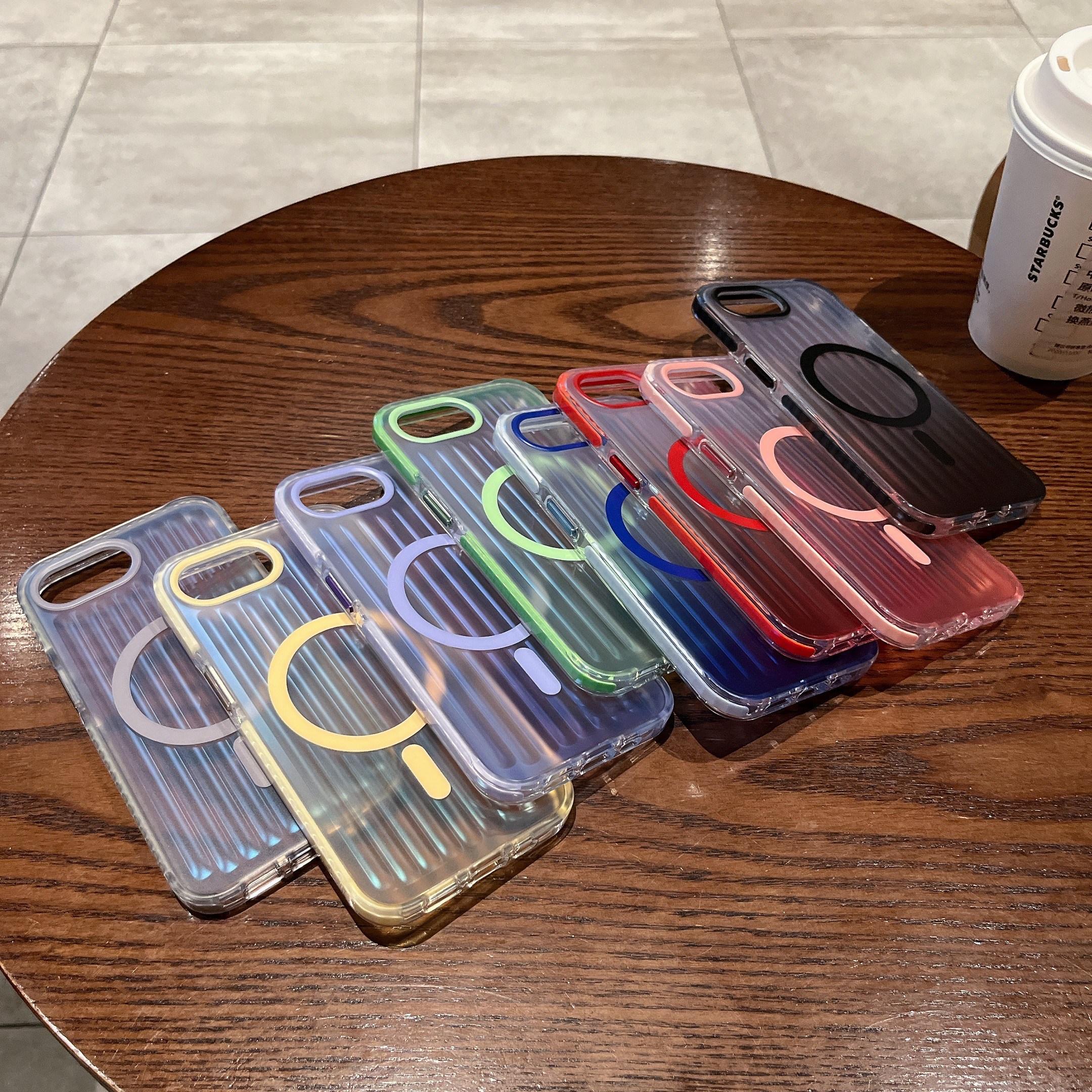 

For iPhone 16e Magnetic Case Corrugated Design Gradient Shockproof Phone Cover Purple