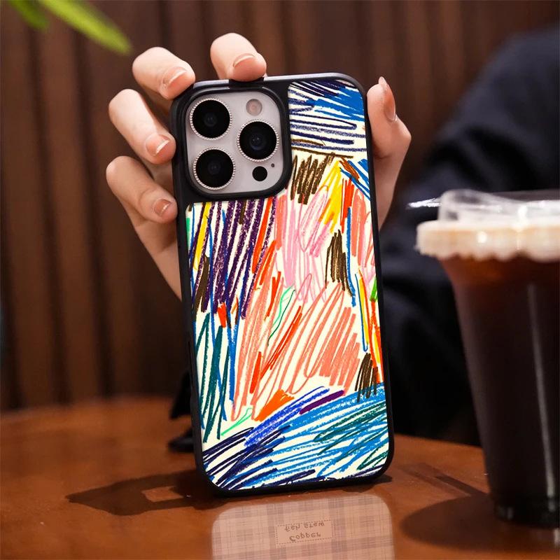 Colored Crayon Graffiti Lines for iPhone17 Mobile Phone Case Apple 15 Matte PC16 Personality 13 Art 14