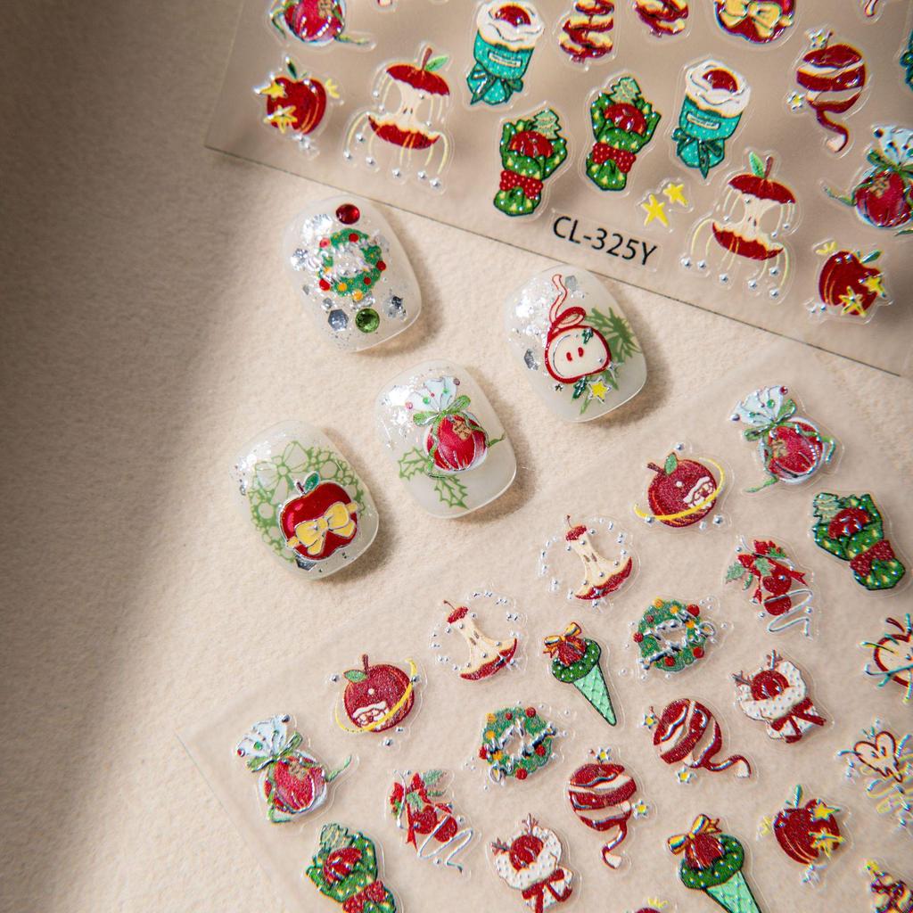 Festive Silver Christmas Nail Stickers: Snowflakes, Gingerbread, Snowmen, Fireworks & Apples