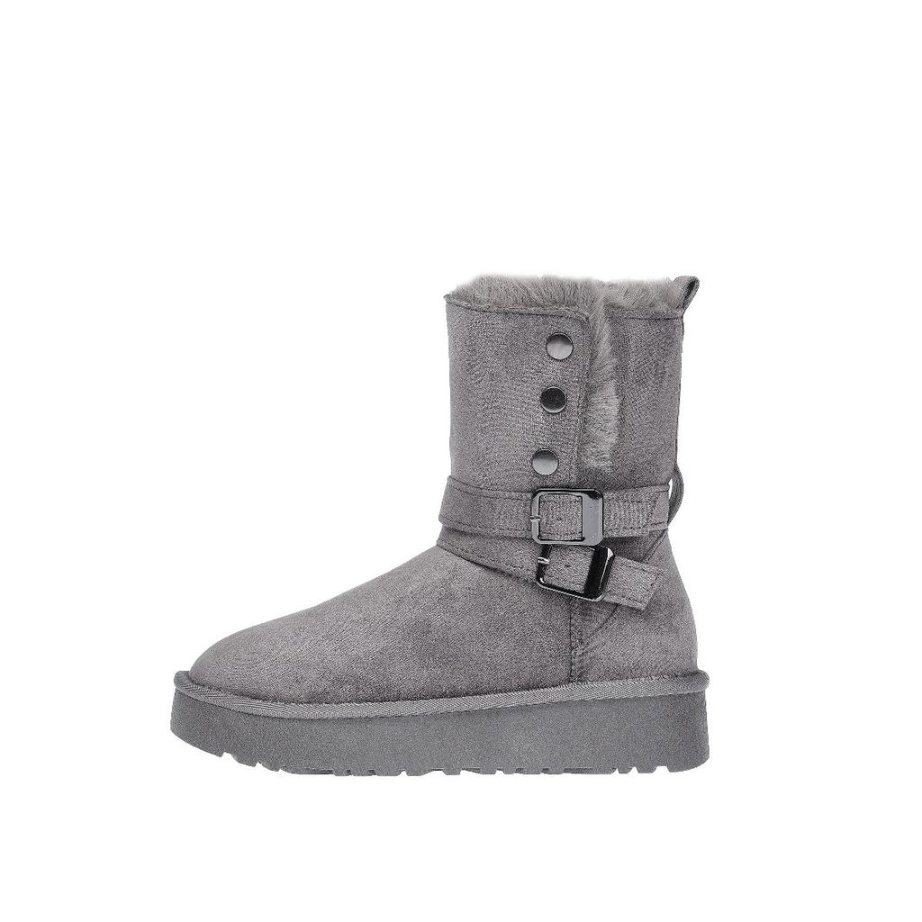 Casual Versatile Round Head Matte Thick-soled Three-breasted Foldable Velvet Belt Buckle Snow Boots
