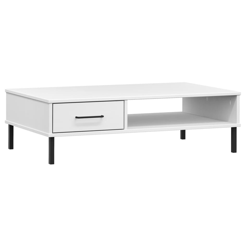  OSLO Coffee Table, Metal Legs, White, Pine Wood