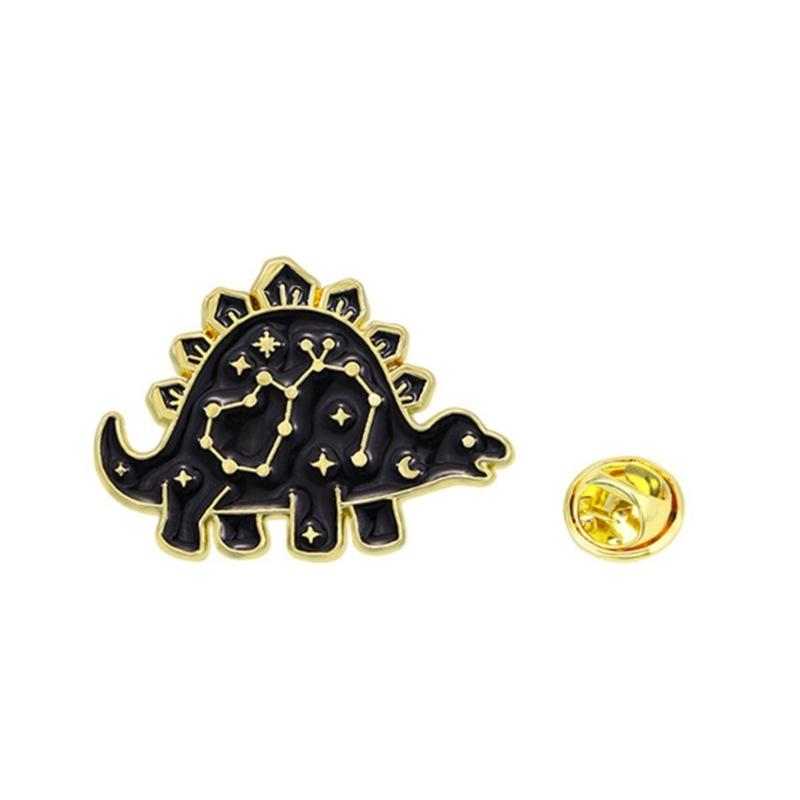 Creative Black Dinosaur Brooch with Constellations Creative Animal Lapel Pin Unisex Accessory for Clothing and Bags