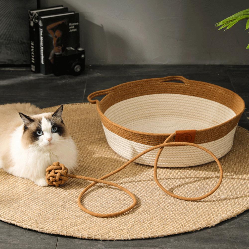 Manual Rattan Woven Cat Nest Winter Warm Cat Bed House Cat Scratch Board Pet Accessories For Dogs Cats