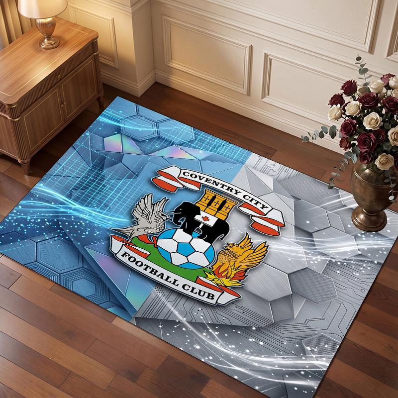 Coventry City Football Print Crystal Velvet Rug, Comfortable Water Absorbent Non Slip Indoor Floor Carpet