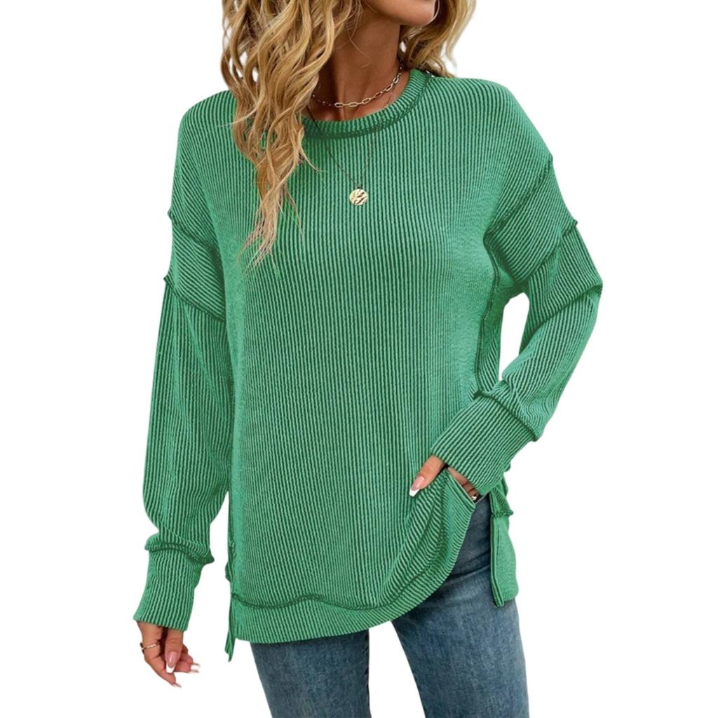 Women's Twisted Stripe Slit Long-sleeved Loose Sweatshirt