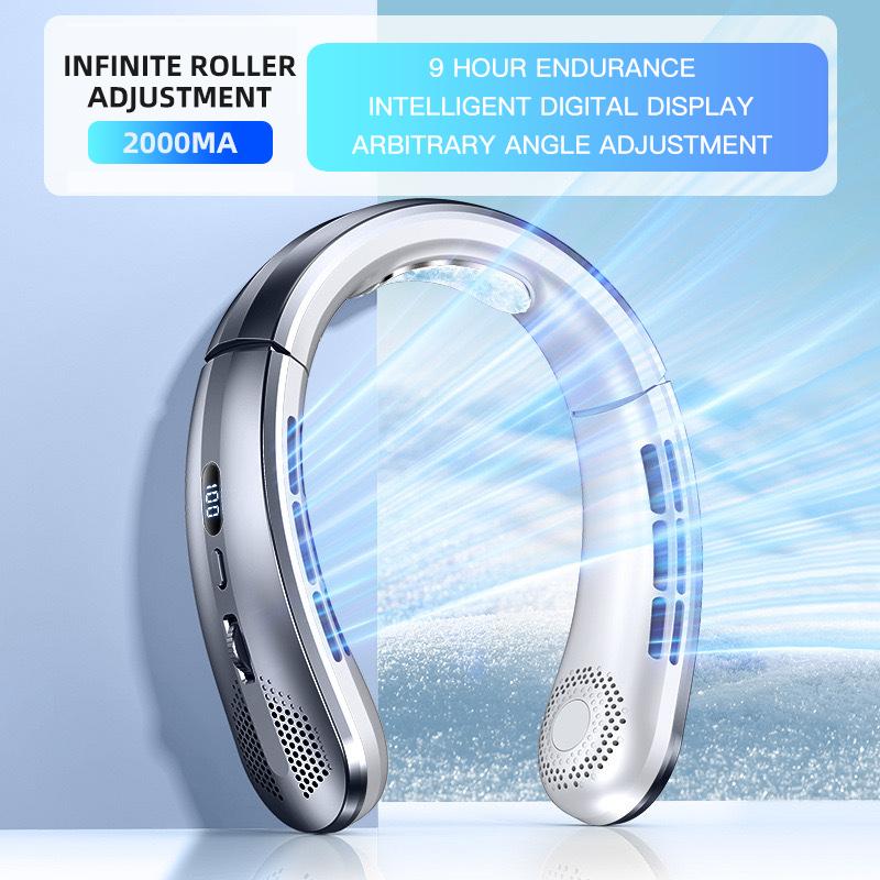 New 3000mA Portable Mini Hanging Neck Fan Bladeless Neckband Fan Digital Display Power Air Cooler USB Rechargeable Electric Fans